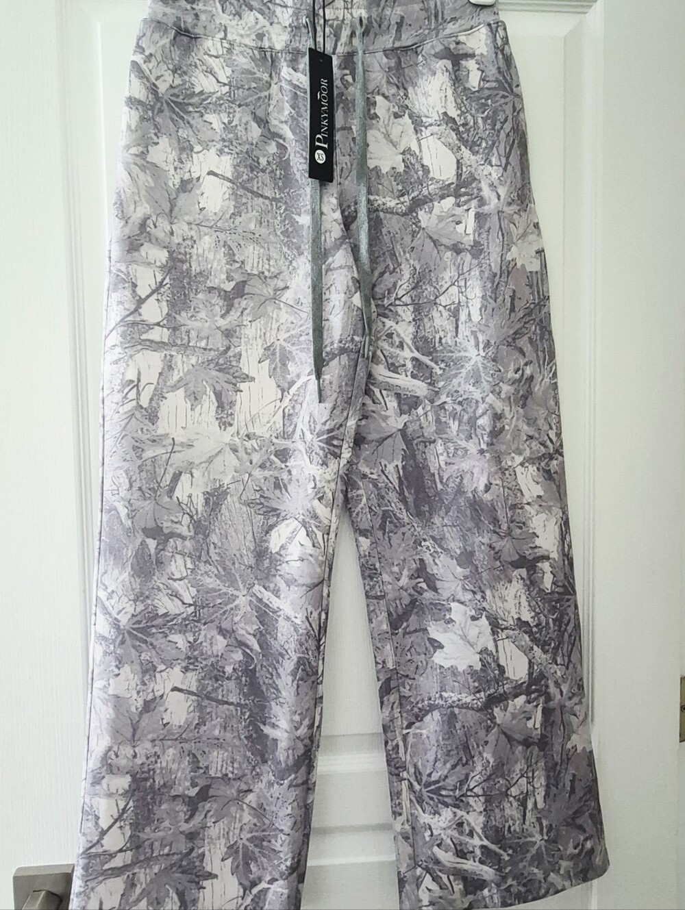 PINKYMOOR Gray Tree Leaf Camouflage Print Wide Leg Lounge Pants Size XS NWT